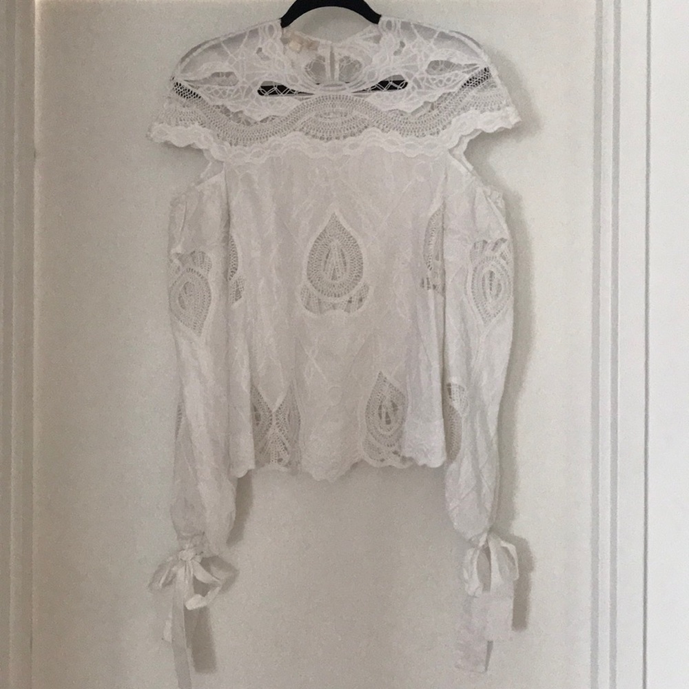 Jonathan Simkhai Crochet Blouson-Sleeve Top Sz XS